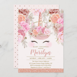 Invitation Rose Floral Parties scintillant or Baby shower Uni