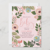 Invitation Rose floral peint de l'invitation | de baby shower (Devant)