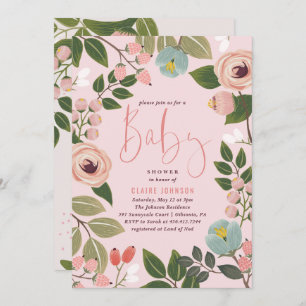 Invitation Rose floral peint de l'invitation   de baby shower