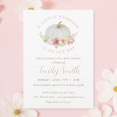 Invitation Rose Floral Petit Citrouille Automne Bébé Fille Do