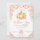 Invitation Rose Floral Petite fille Citrouille 1er premier an (Devant)