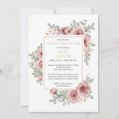 Invitation Rose Floral Photo Funérailles Célébration de la vi (Devant)