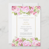 Invitation Rose Floral Photo Funérailles Célébration de la vi (Devant)