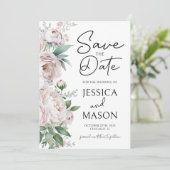 Invitation Rose floral poussiéreux enregistrer la date faire- (Debout devant)