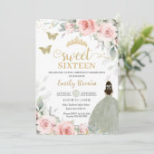 Invitation Rose Floral Princesse Sage Sweet sixteen vert (Debout devant)