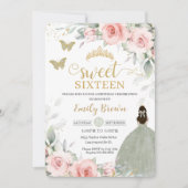 Invitation Rose Floral Princesse Sage Sweet sixteen vert (Devant)