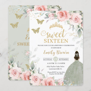 Invitation Rose Floral Princesse Sage Sweet sixteen vert