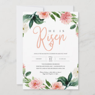 Invitation Rose Floral Religieux Il est ressuscité Brunch de 
