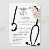 Invitation Rose Floral RN Nursing School (Devant / Derrière)