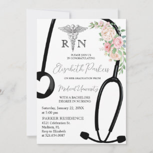 Invitation Rose Floral RN Nursing School