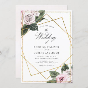 Invitation Rose floral  rose moderne  Gold Frame Mariage I