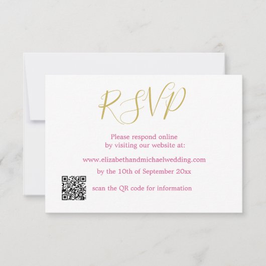 Invitation Rose floral rose QR Code mariage RSVP (Devant)