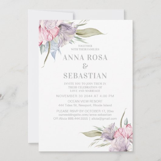 Invitation *~* Rose floral rose roux AR15 MARIAGE RSVP + (Devant)