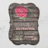 Invitation Rose Floral Rustique Pays Bois House Party (Devant / Derrière)