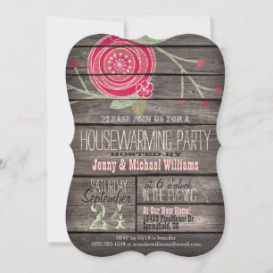 Invitation Rose Floral Rustique Pays Bois House Party