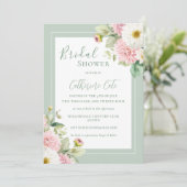 Invitation Rose Floral Sage Vert Élégante Fête des mariées (Debout devant)