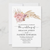 Invitation Rose floral séché à la laiton Pampas et Mariage po (Devant)