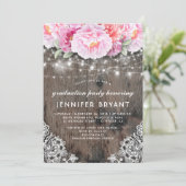 Invitation Rose Floral String éclaire Rustic Graduation Party (Debout devant)