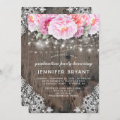 Invitation Rose Floral String éclaire Rustic Graduation Party (Devant / Derrière)