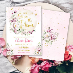 Invitation Rose Floral Sur Le Baby shower Lune
