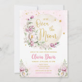 Invitation Rose Floral Sur Le Baby shower Lune (Devant)