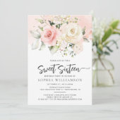 Invitation Rose Floral Sweet 16 Anniversaire (Debout devant)