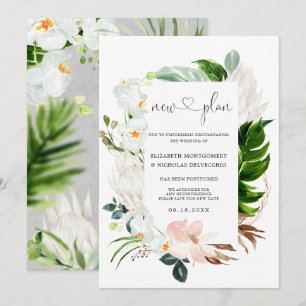 Invitation Rose Floral Tropical Blanc Mariage Reporté