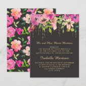 Invitation Rose Floral Vert Feuille Noir Or Quinceañera (Devant / Derrière)