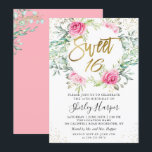 Invitation Rose Floral Vert Or Script Sweet 16 Anniversaire<br><div class="desc">Rose Floral Vert Or Script Sweet 16 Anniversaire Invitation</div>