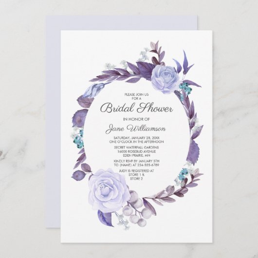 Invitation Rose floral violet Feuilles Fête des mariées de co (Devant / Derrière)