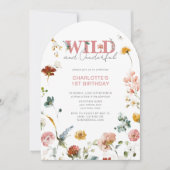 Invitation Rose Floral Wild & Onederful Girl 1er anniversaire (Devant)
