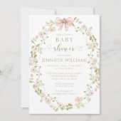 Invitation Rose Floral Wreath Bow Baby Girl Douche (Devant)