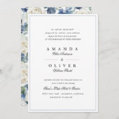 Invitation Rose Florale Bleu Poussiéreux Élégant Classique Ma (Devant / Derrière)