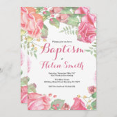 Invitation rose florale de baptême de fille (Devant / Derrière)