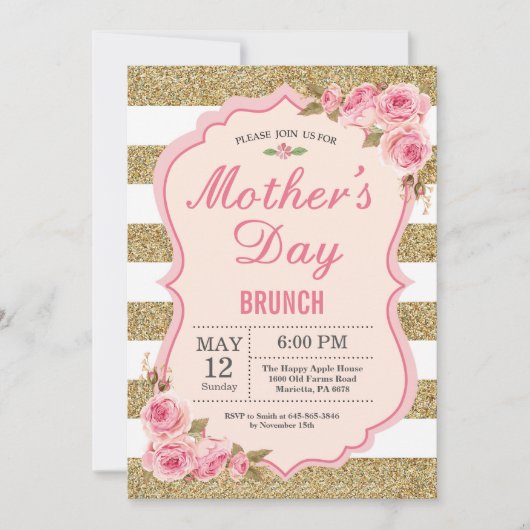 Invitation rose florale de brunch de jour de mères (Devant)