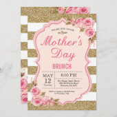 Invitation rose florale de brunch de jour de mères (Devant / Derrière)