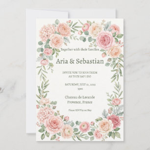 Invitation Rose Florale de Jardin Rose Pâle Mariage