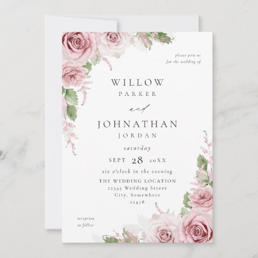 Invitation Rose Florale Mariage V2 (Devant)