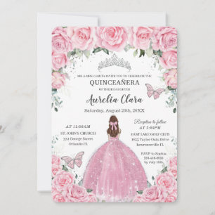 Invitation Rose Florale Marron Cheveux Princesse Quinceanera 