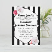 Invitation Rose florale noir et blanc inspiré de Paris (Debout devant)