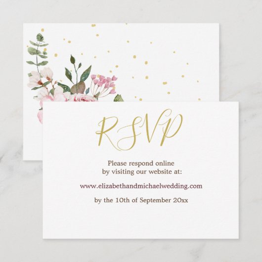 Invitation Rose Florale Rose Élégant Mariage RSVP   (Devant / Derrière)