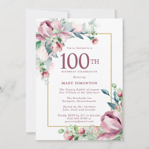 Invitation Rose florale rose exquise pour 100e anniversaire