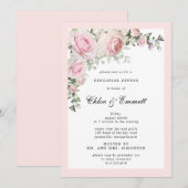 Invitation Rose Florale Rose Pâle pour Dîner de Répétition (Devant / Derrière)