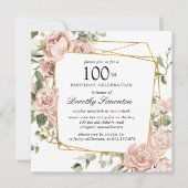 Invitation Rose Florale Rose Poussiéreuse 100e Anniversaire (Devant)