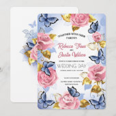 Invitation Rose Florale Rose Poussiéreuse Moderne Élégante (Devant / Derrière)