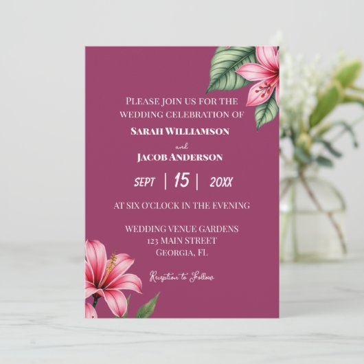 Invitation Rose Florale Rouge Fardée (Debout devant)