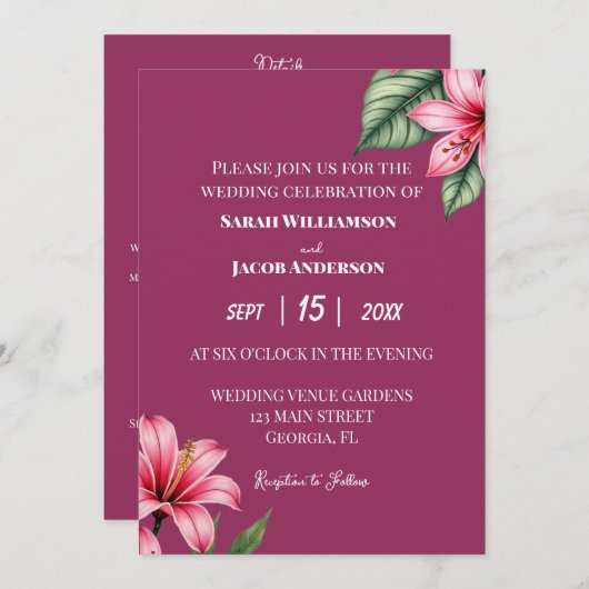 Invitation Rose Florale Rouge Fardée (Devant / Derrière)