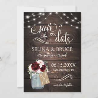 Invitation Rose Florale Rustique Bois Pot Mason Épargnez la D