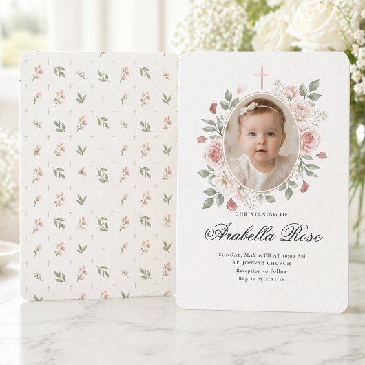 Invitation Rose Florale Script Rose Blush Douce Photo