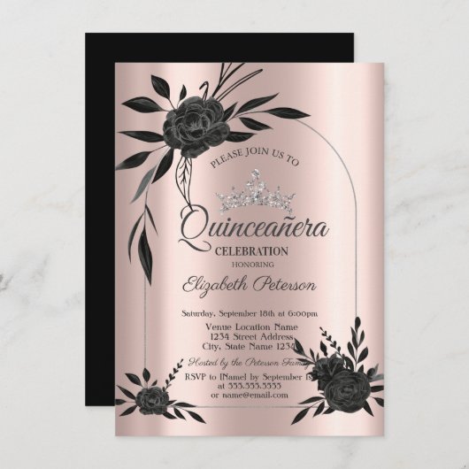 Invitation Rose foncé élégant gothique Rose or (Devant / Derrière)